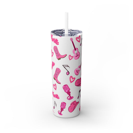 Pink Nashville Themed Skinny Tumbler | 20oz Drink Cup for Concerts, Parties, Gifts, Festivals, or Daily Use