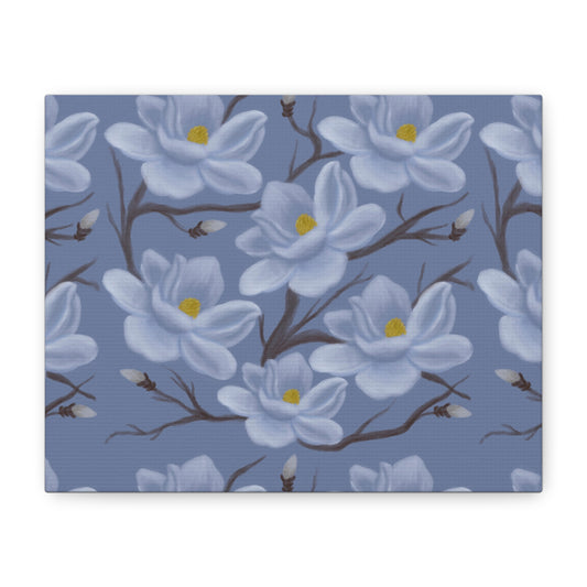 Blue Magnolia Floral Canvas Print — Stretched Matte Wall Art