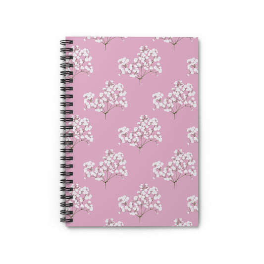 Pink Baby’s Breath Spiral Notebook — Floral Ruled Journal for Notes & Gifts