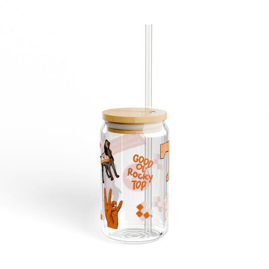 Tennessee Sipper Glass, 16oz | Cute Drinking Jar with Straw | College Fan Gift | Fall Football Season Decor | Unique Party Cup