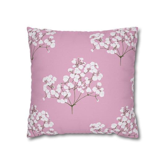 Pink Baby's Breath Floral Pillowcase — Spun Polyester Throw Pillow Cover