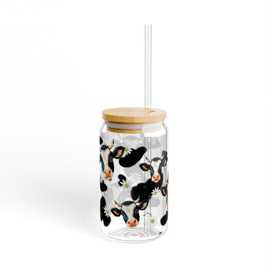 Cute Cow Print Sipper Glass, 16oz | Perfect for Farm-themed Events, Eco-friendly Gift, Home Decor, Summer Parties, Kids' Birthdays