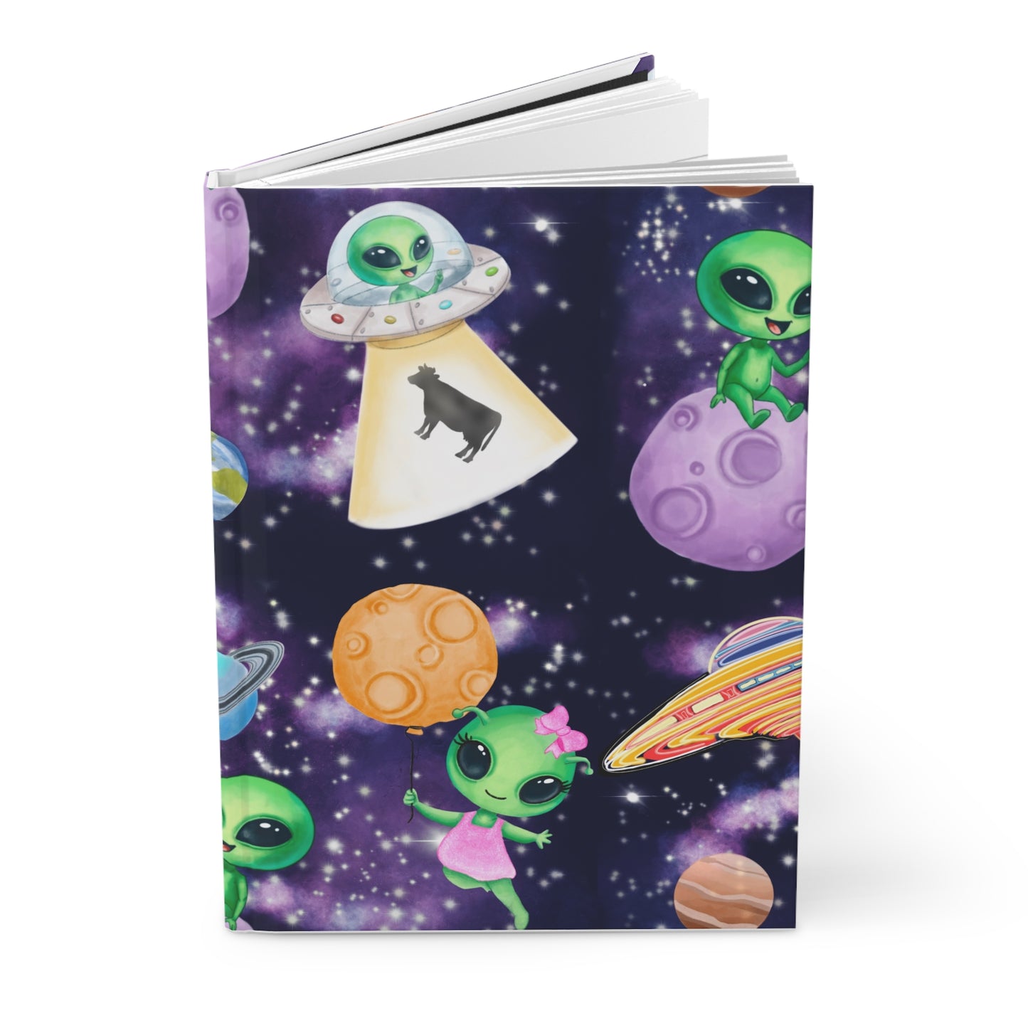 Alien-Themed Hardcover Journal for Creative Minds, Perfect for Gifts, Note-taking, and Space Lovers, Cute Green Aliens Design