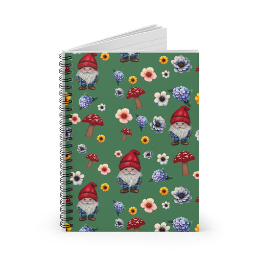 Whimsical Gnome Spiral Notebook - Ruled Line, Cute Gnome Notebook, Journal for Note-Taking, Gardening Gifts, Spring Floral Design