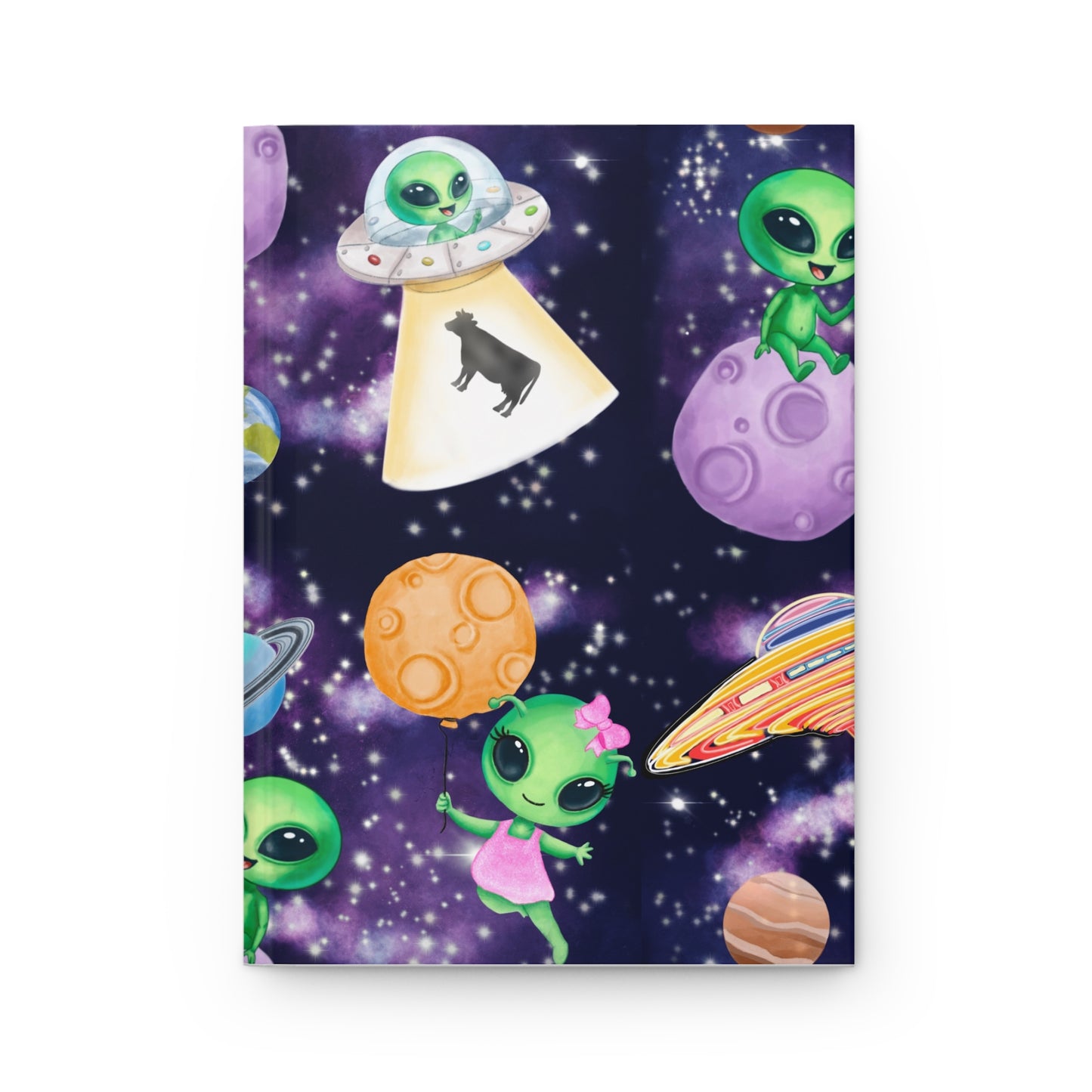 Alien-Themed Hardcover Journal for Creative Minds, Perfect for Gifts, Note-taking, and Space Lovers, Cute Green Aliens Design