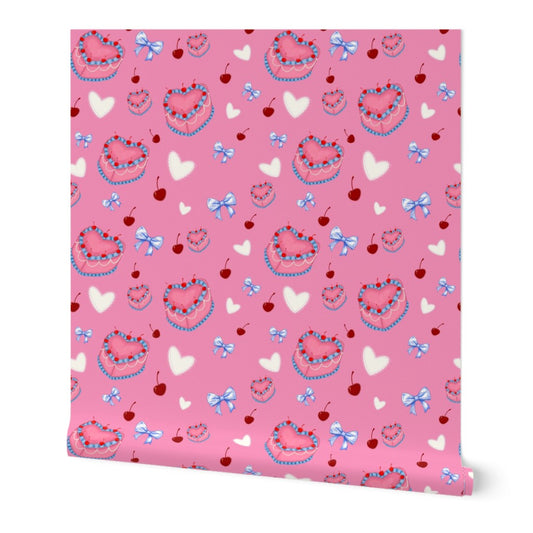 Cakes, Bows and Cherries Repeating Pattern Wallpaper