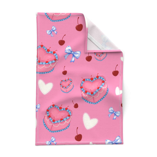 Cakes, Bows and Cherries Repeating Pattern Tea Towel