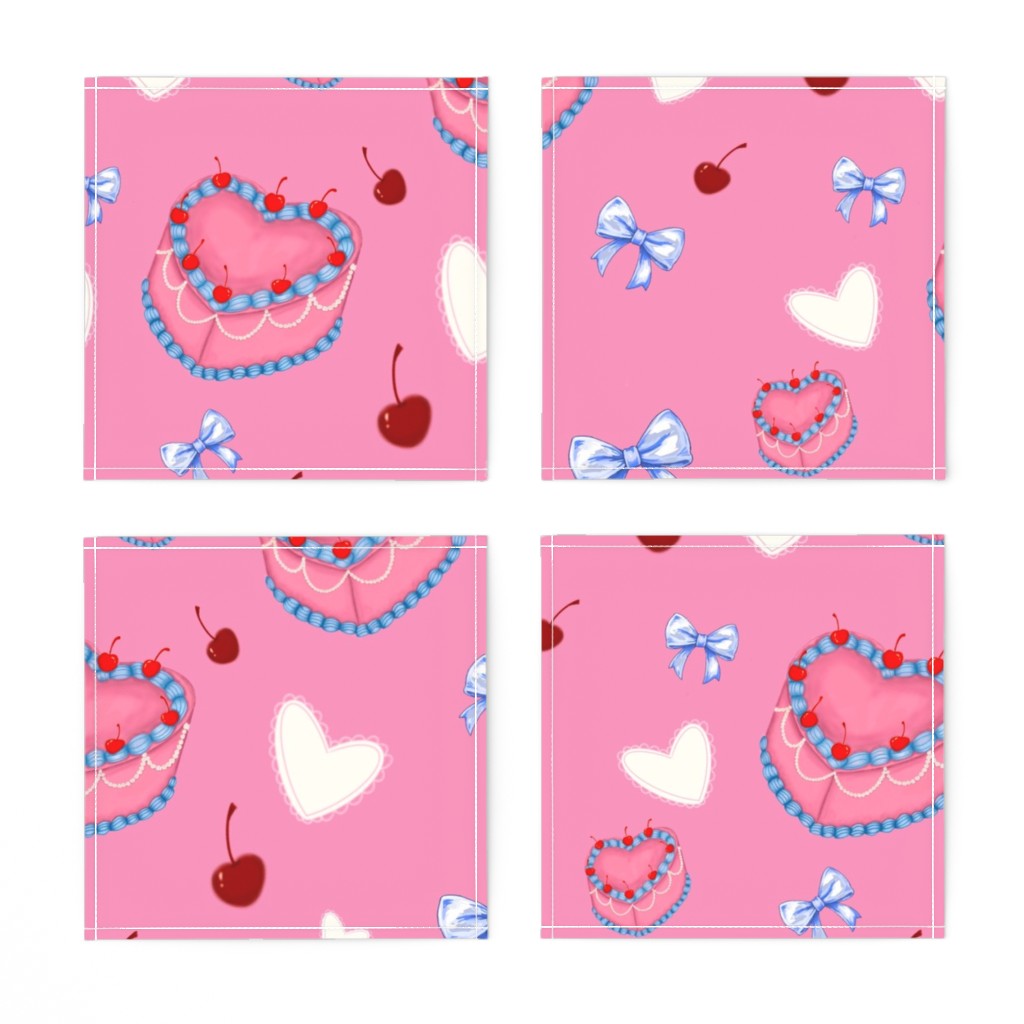 Cakes, Bows and Cherries Repeating Pattern Napkins