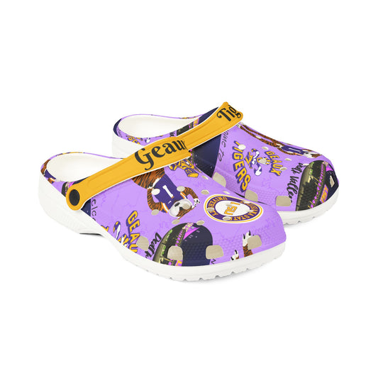 LSU EVA Foam Rubber Shoes for Mardi Gras Celebrations, Comfortable Clogs for Beach, Walking, Outdoor Fun, Gifts for LSU Fans
