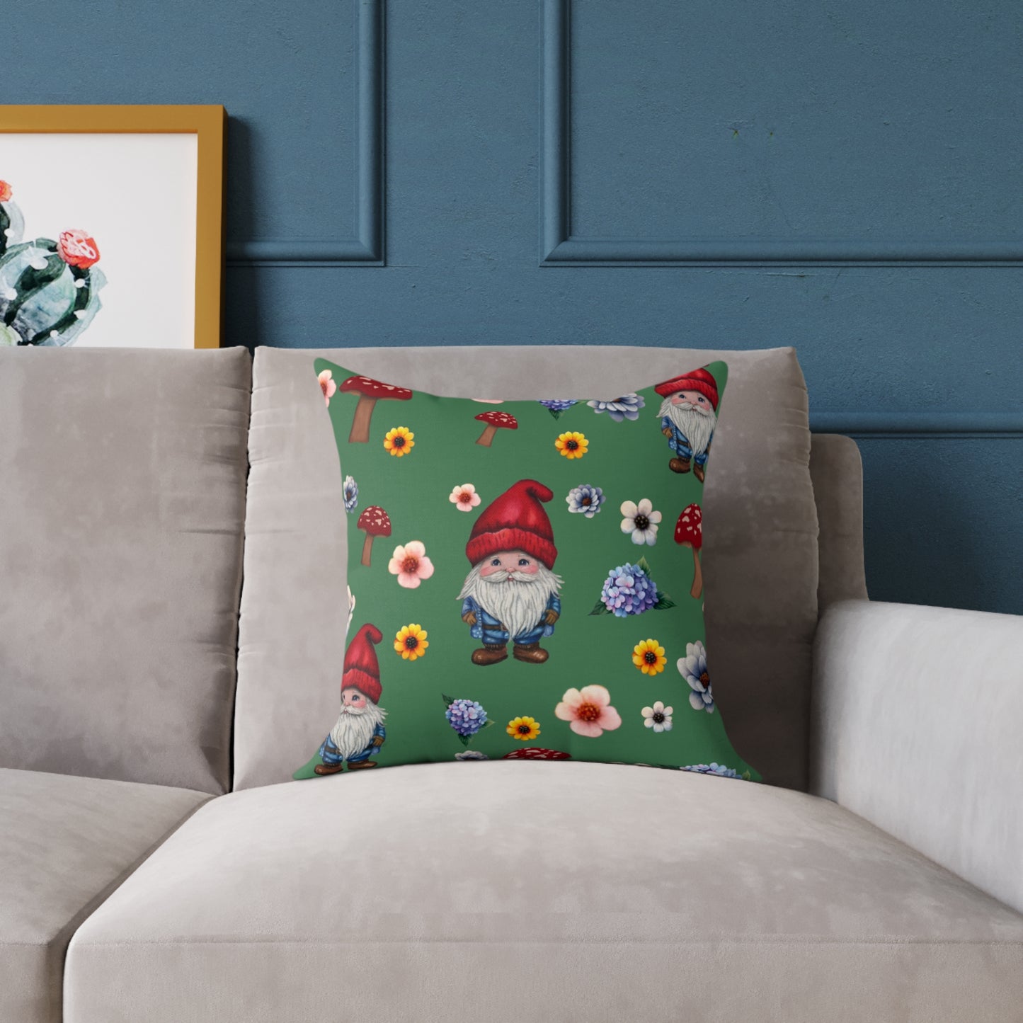 Gnome Garden Decorative Pillow, Cozy Home Decor, Gift for Garden Lovers, Cute Couch Accent, Rustic Farmhouse Style