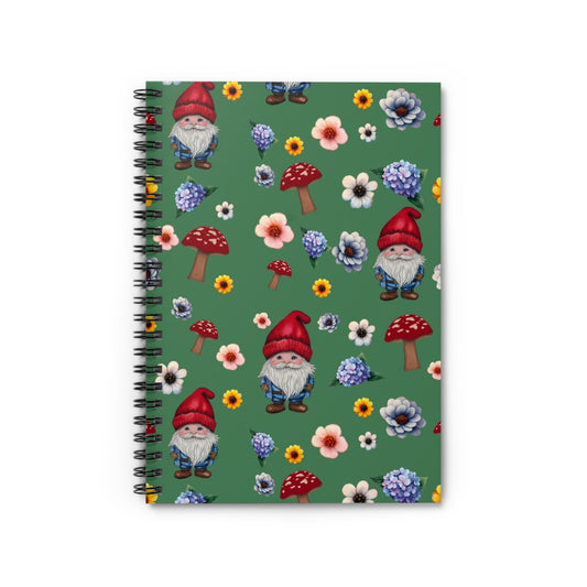 Whimsical Gnome Spiral Notebook - Ruled Line, Cute Gnome Notebook, Journal for Note-Taking, Gardening Gifts, Spring Floral Design