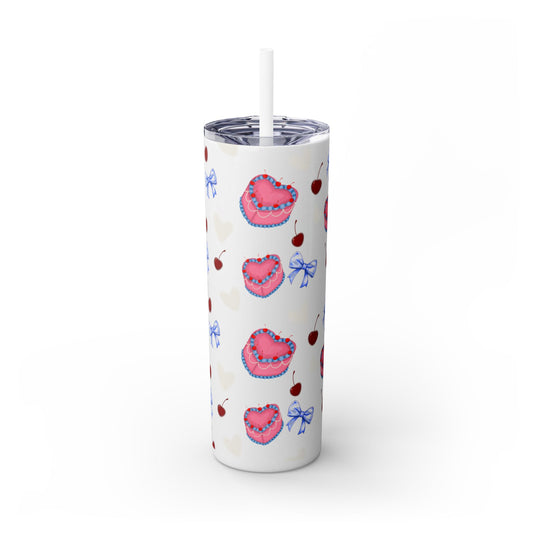 Heart Cake Skinny Tumbler, 20oz | Cute Hearts & Bows Drinkware | Gift for Her, Love Mug, Floral Tumbler, Sweetheart Tumbler