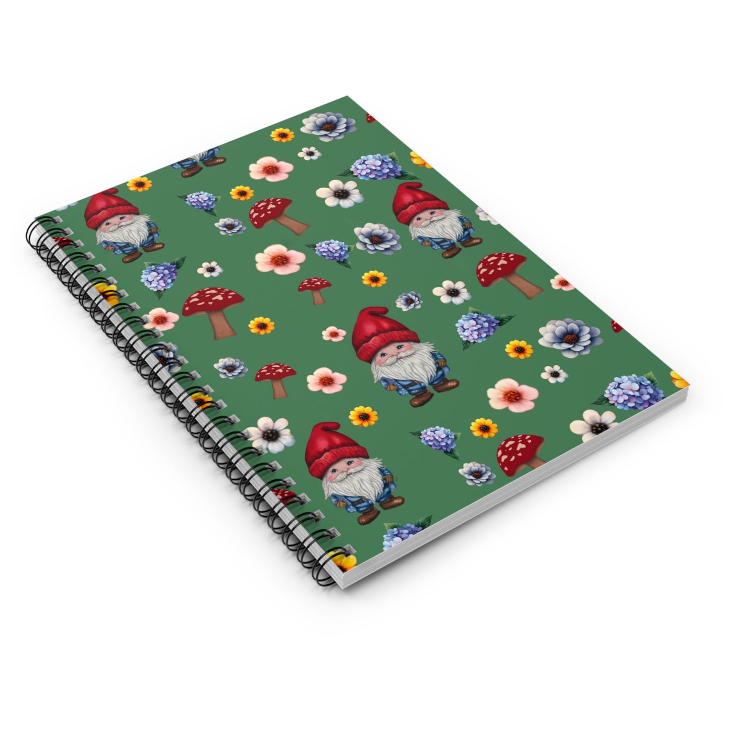 Whimsical Gnome Spiral Notebook - Ruled Line, Cute Gnome Notebook, Journal for Note-Taking, Gardening Gifts, Spring Floral Design