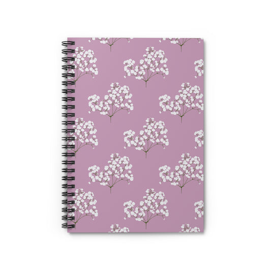 Mauve Floral Spiral Notebook — Ruled Journal with Baby's Breath Pattern