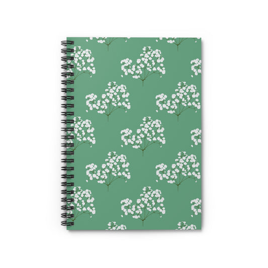 Jade Green Baby's Breath Spiral Notebook — Floral Ruled Journal for Notes & Planning