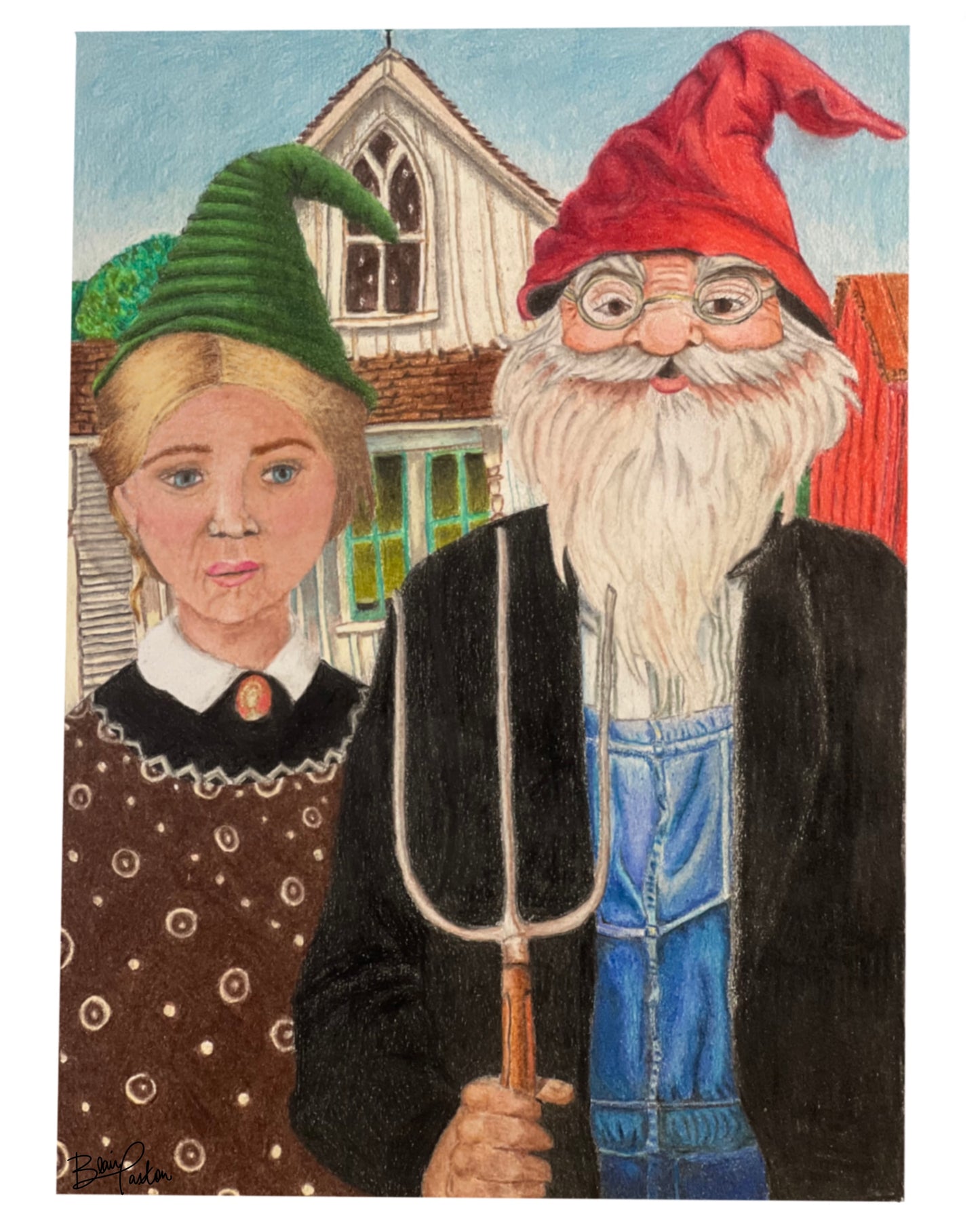 America Gothic Gnome Drawing
