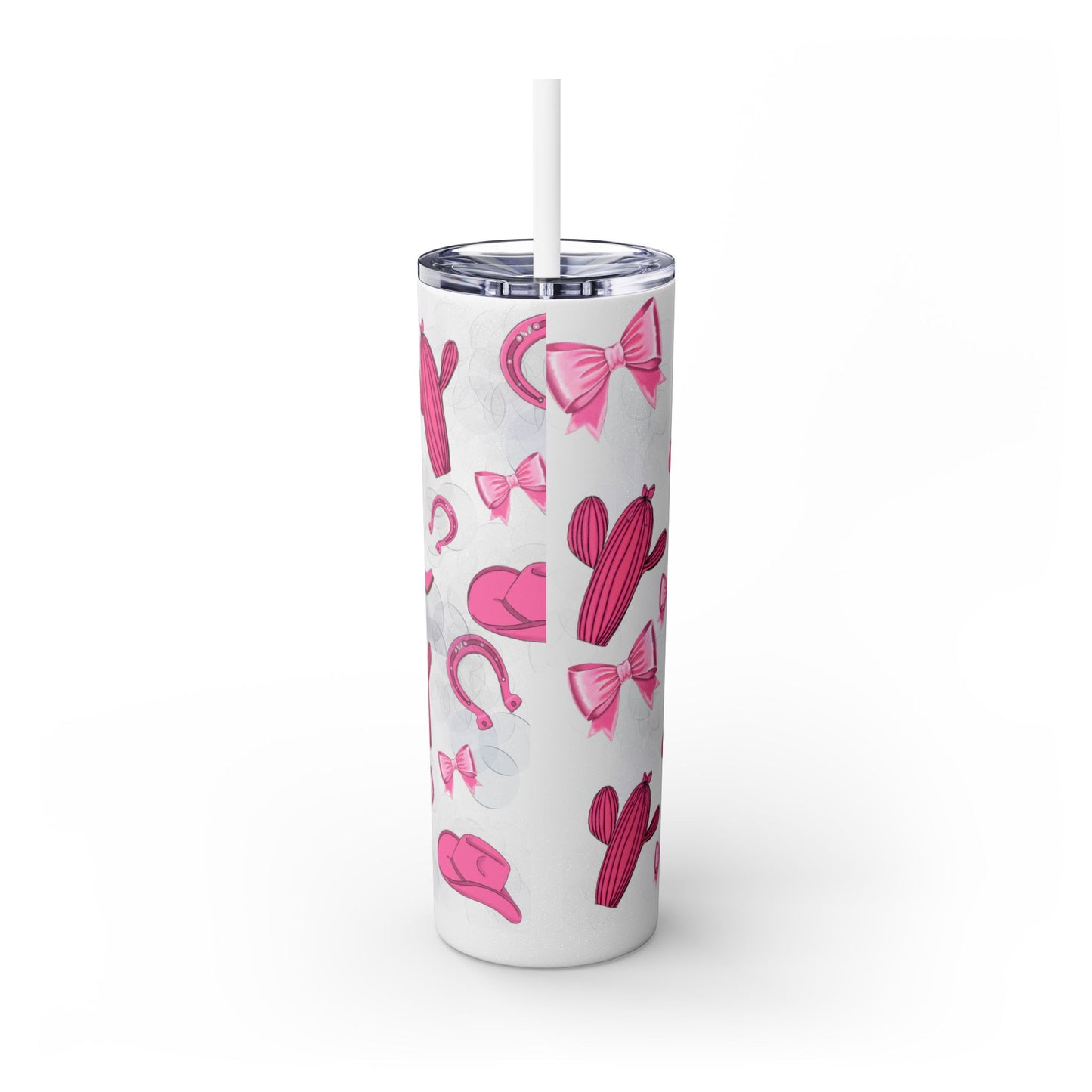 Fun Pink Cowgirl Skinny Tumbler - 20oz, Western Style Drinkware, Cactus and Bow Design, Perfect for Gifts, Summer Parties, or Rodeos