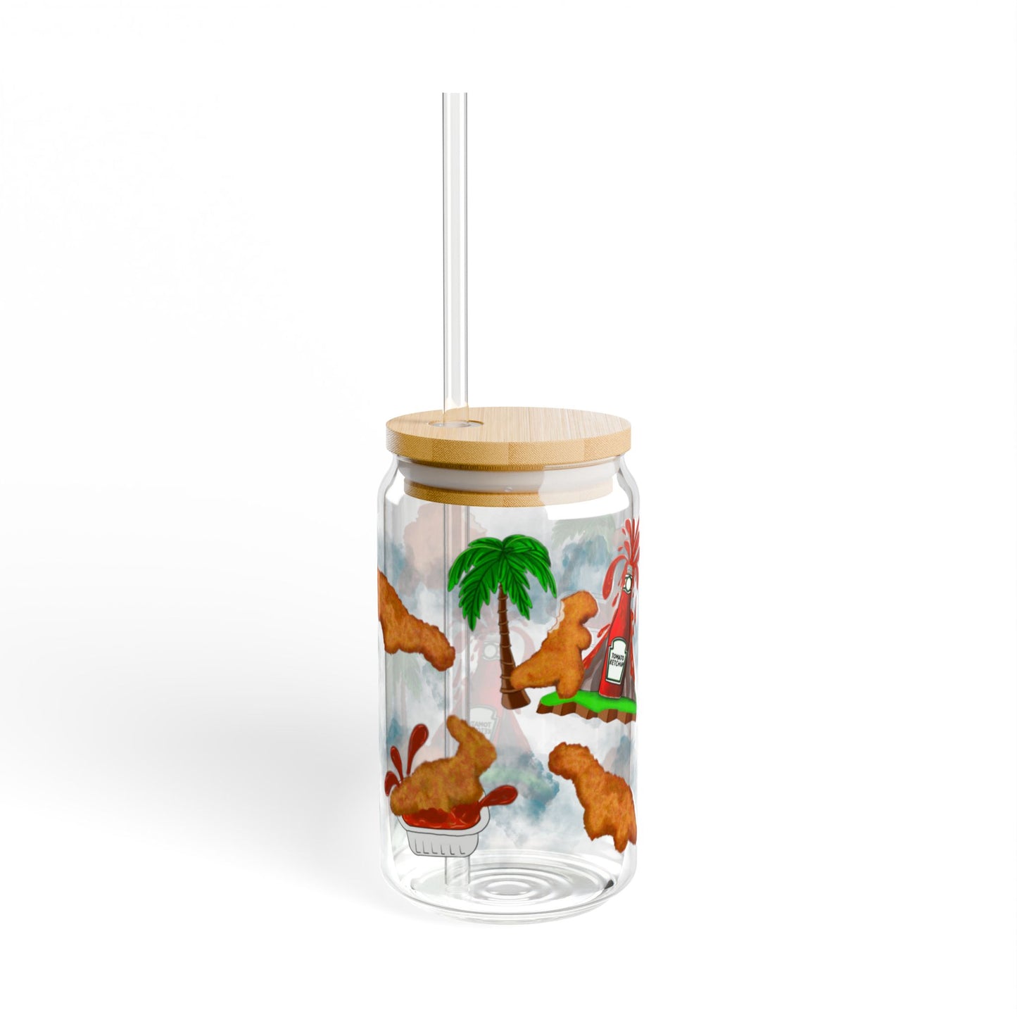 Dino Nuggets Sipper Glass, 16oz | Fun Summer Drinkware, Hawaiian Vibes, Beach Party Decor, Eco-Friendly Glass, Gift for Nature Lovers