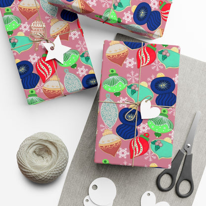 Cookie Holiday Ornament Gift Wrap Paper — Pink Retro Bauble Pattern
