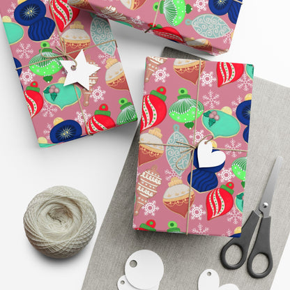 Cookie Holiday Ornament Gift Wrap Paper — Pink Retro Bauble Pattern