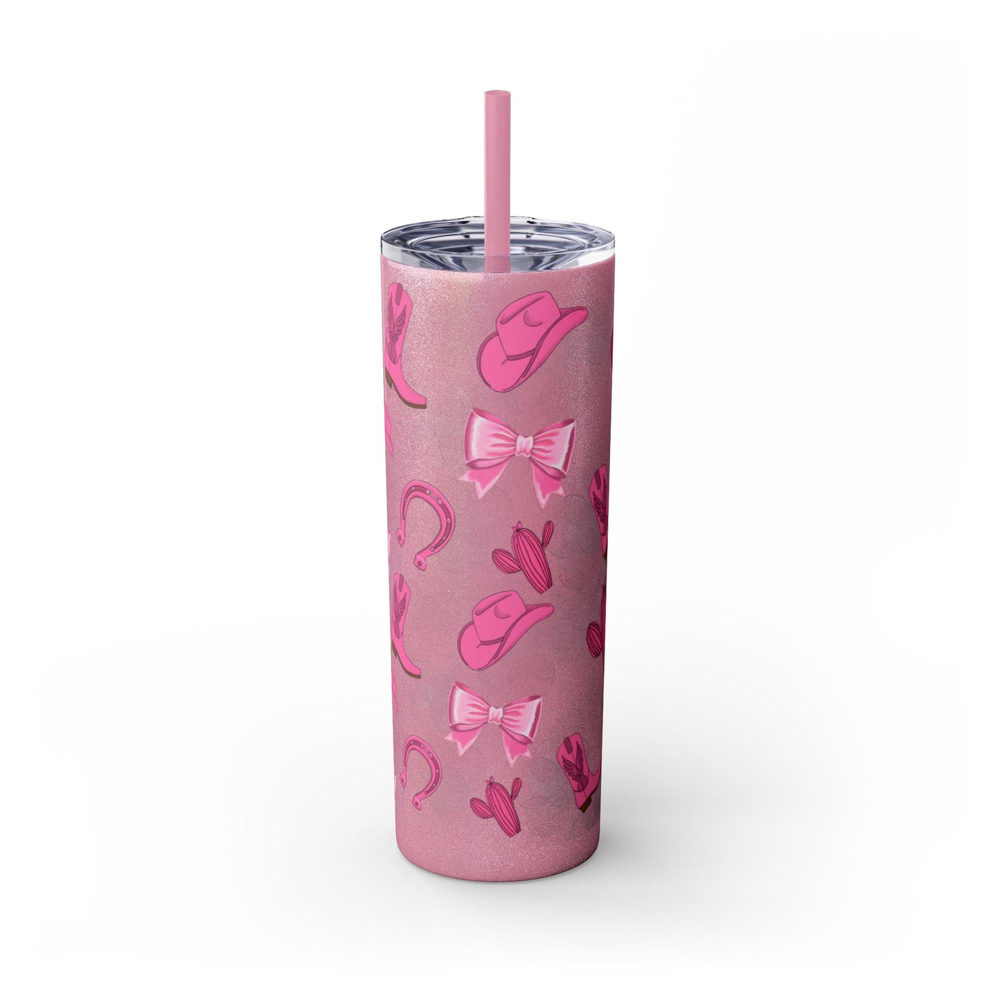 Fun Pink Cowgirl Skinny Tumbler - 20oz, Western Style Drinkware, Cactus and Bow Design, Perfect for Gifts, Summer Parties, or Rodeos