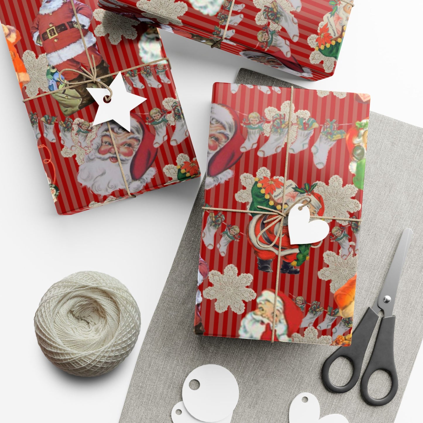 Vintage Santa Red Christmas Gift Wrap Paper — Retro Holiday Wrapping Sheets