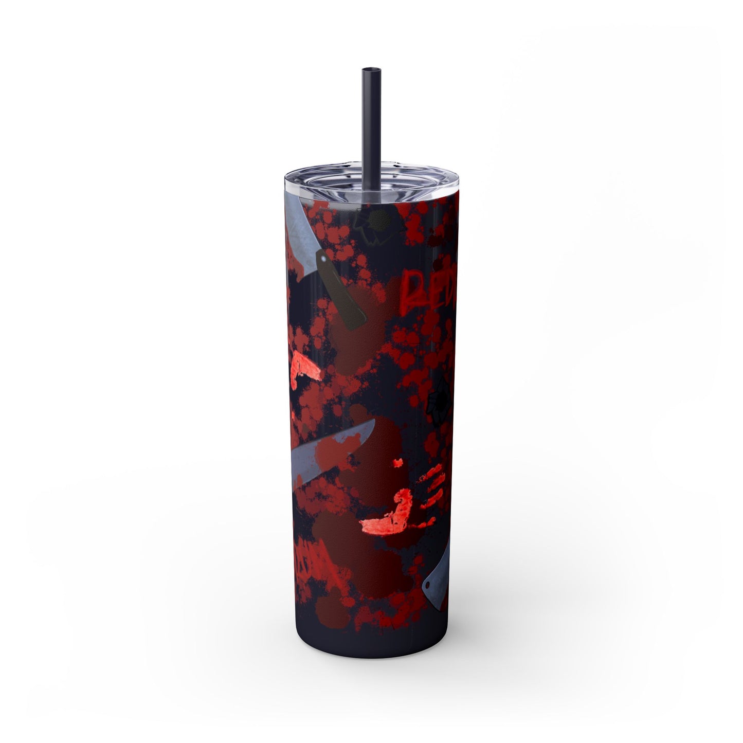 Blood Splatter Print Skinny Tumbler | 20oz Insulated Travel Cup, Unique Gift for Artists, Halloween Decor, Stylish Water Bottle, Revenge Themed