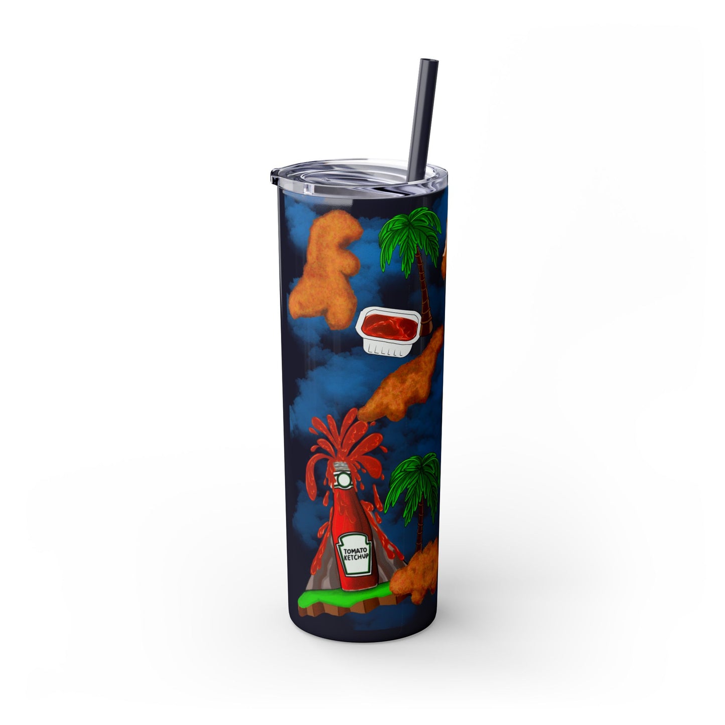Dino Nuggets Tropical Themed Skinny Tumbler with Straw, 20oz | Fun Vacation Drinkware, Summer, Hawaiian Party, Gift for Beach Lovers