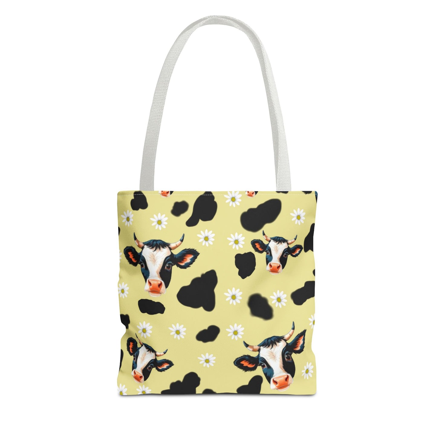 Cow Print Tote Bag, Cute Animal Lover Gift, Floral Cow AOP Bag, Cow-Themed Market Tote, Farmhouse Style Eco-Friendly Bag
