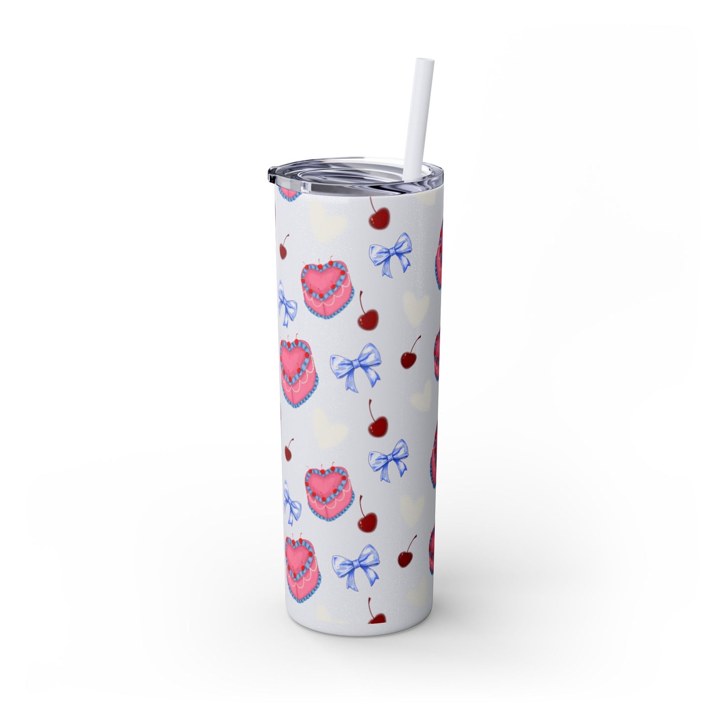 Heart Cake Skinny Tumbler, 20oz | Cute Hearts & Bows Drinkware | Gift for Her, Love Mug, Floral Tumbler, Sweetheart Tumbler