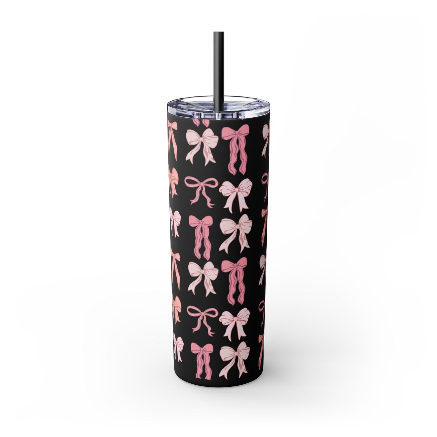 Cute Bow Pattern Skinny Tumbler, 20oz Travel Mug, Gift for Her, Bridesmaid Gift, Bachelorette Party Favor, Hydration Cup