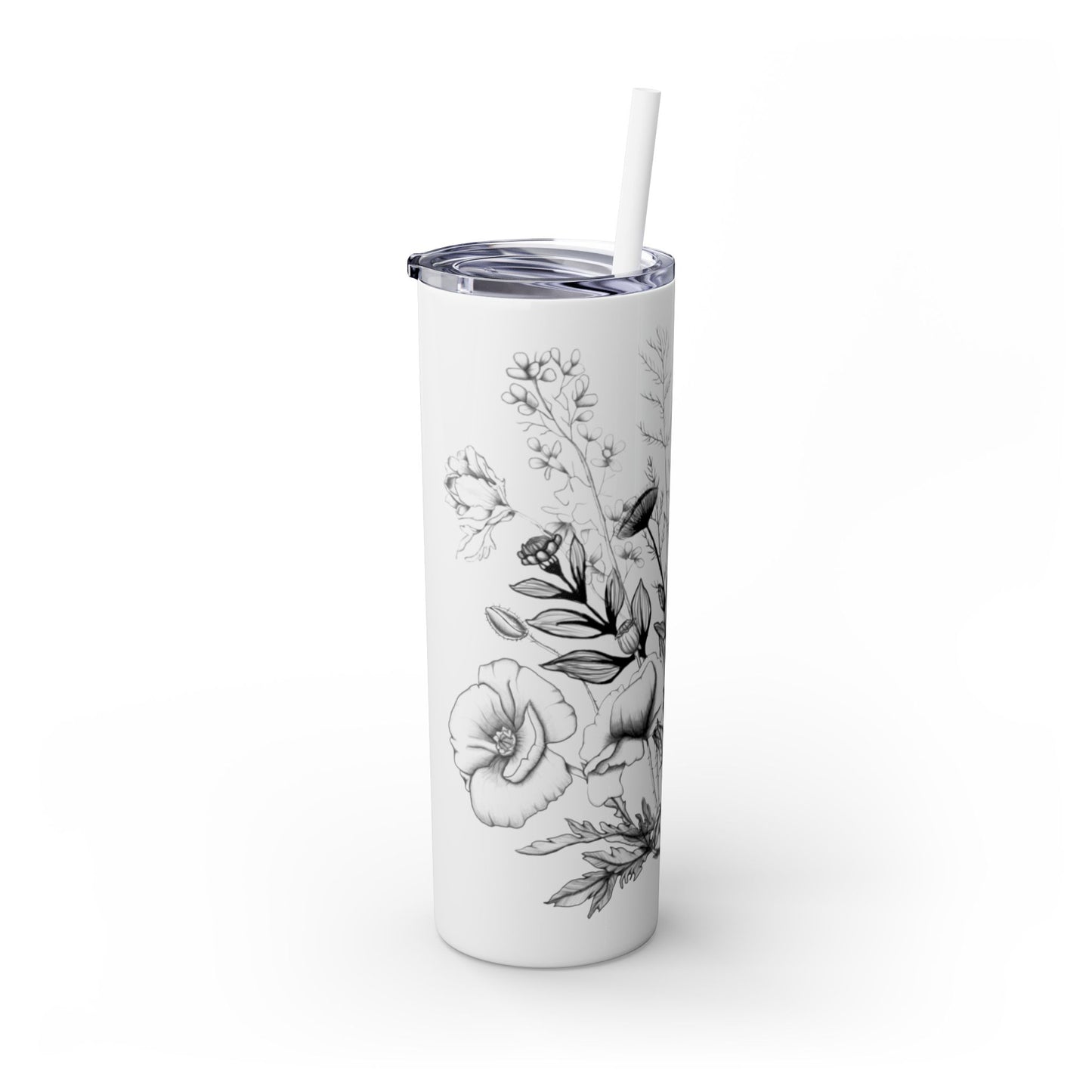 Floral Skinny Tumbler, Elegant Flower Design Drinkware, Perfect for Weddings, Gifts, or Everyday Use