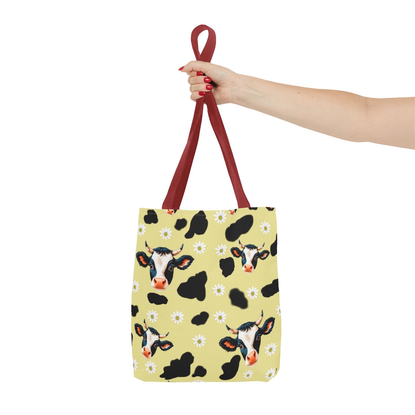 Cow Print Tote Bag, Cute Animal Lover Gift, Floral Cow AOP Bag, Cow-Themed Market Tote, Farmhouse Style Eco-Friendly Bag