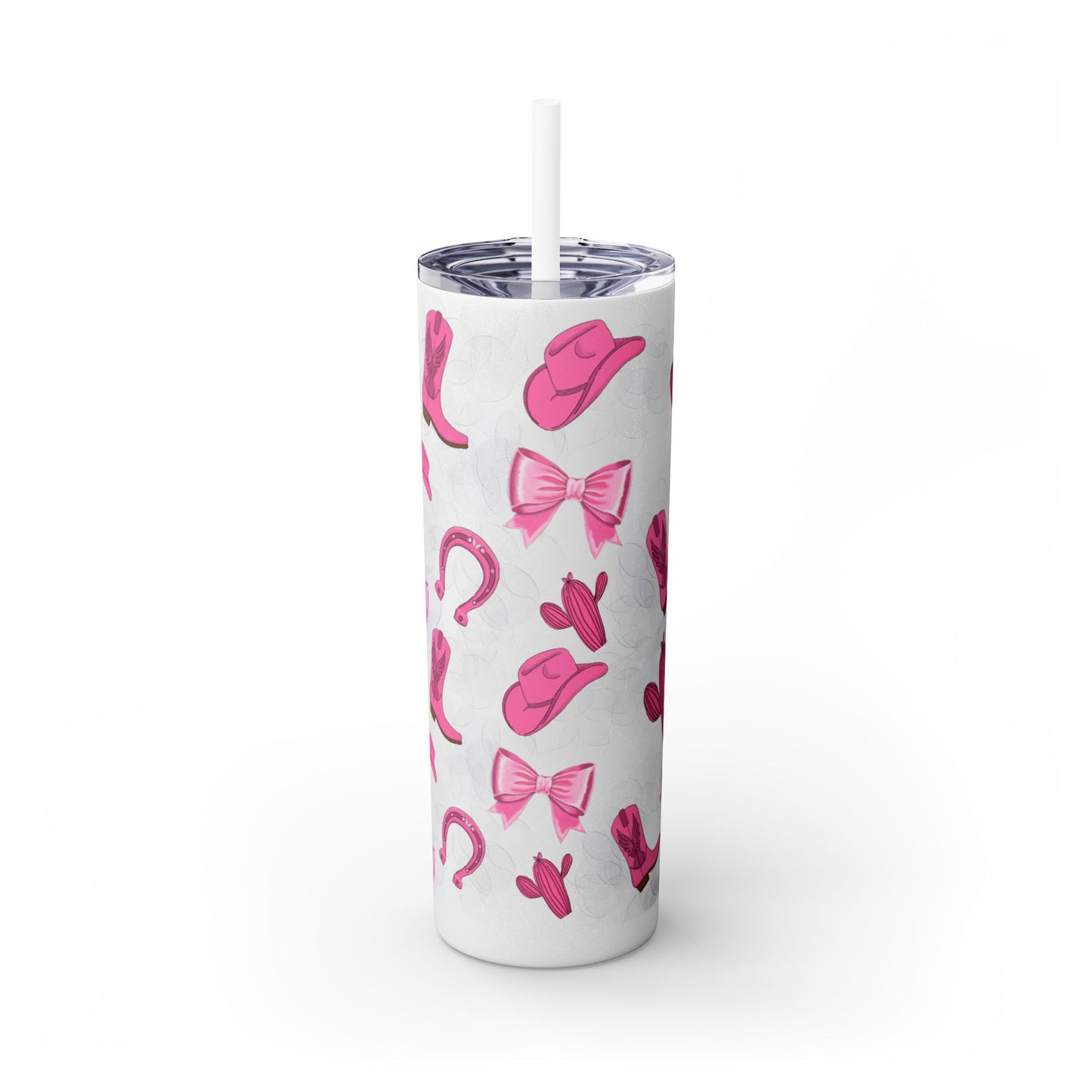 Fun Pink Cowgirl Skinny Tumbler - 20oz, Western Style Drinkware, Cactus and Bow Design, Perfect for Gifts, Summer Parties, or Rodeos