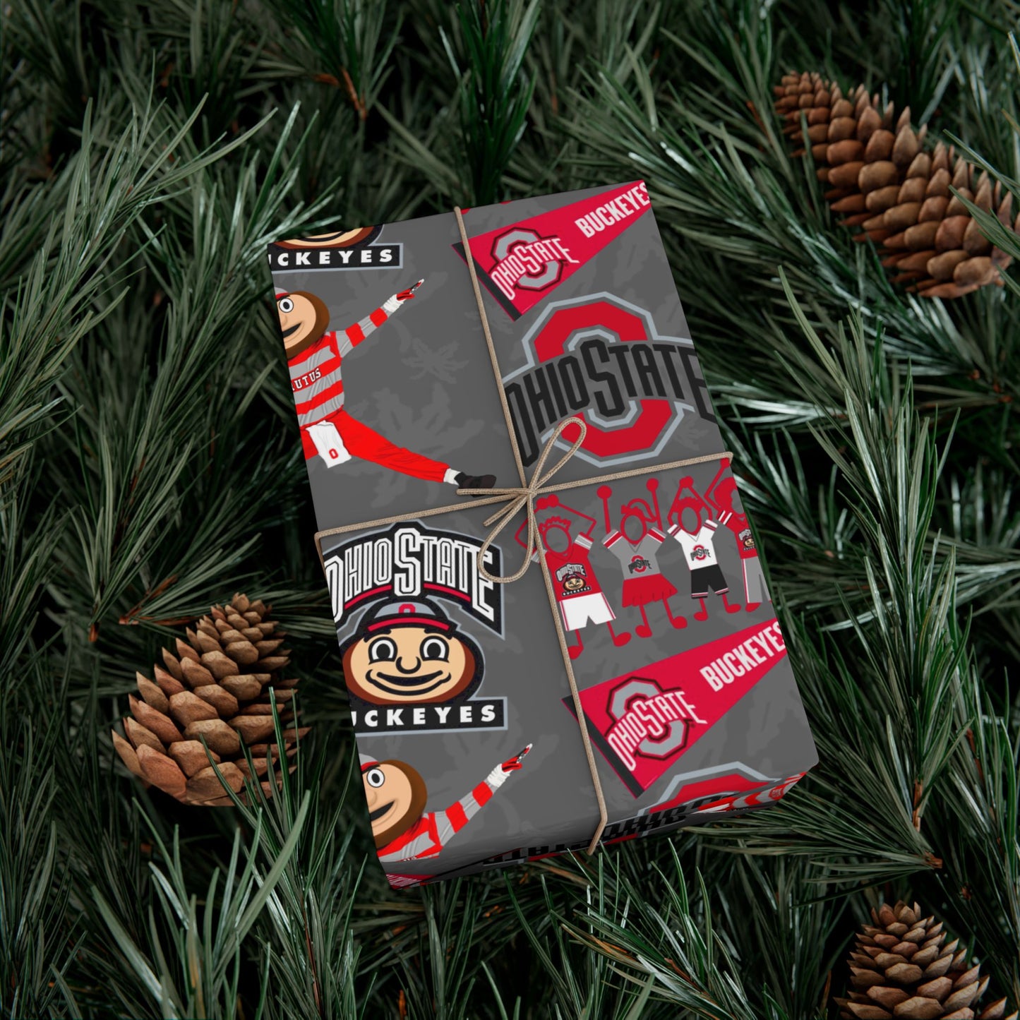 Ohio State Buckeyes Gift Wrap Paper - Brutus Mascot College Football Wrapping Paper