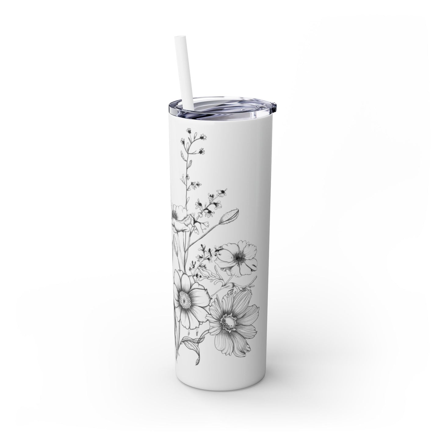Floral Skinny Tumbler, Elegant Flower Design Drinkware, Perfect for Weddings, Gifts, or Everyday Use