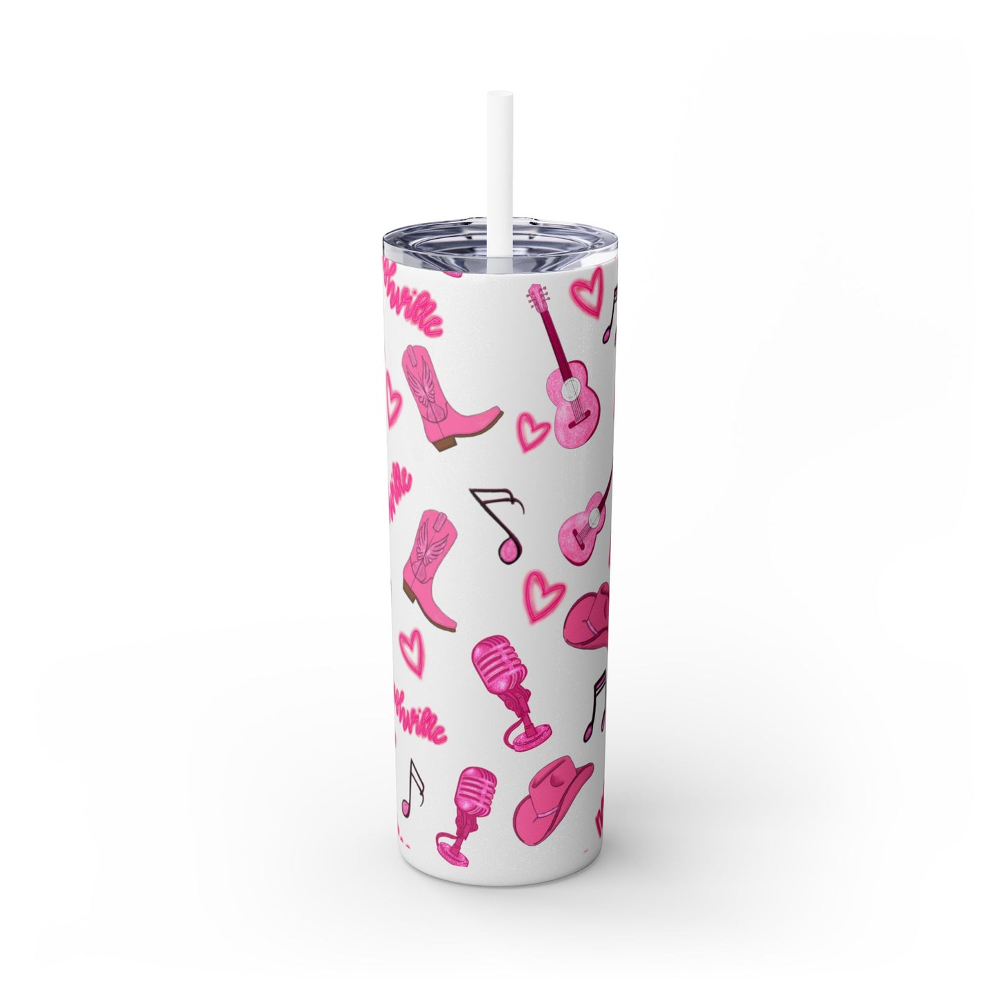 Pink Nashville Themed Skinny Tumbler | 20oz Drink Cup for Concerts, Parties, Gifts, Festivals, or Daily Use