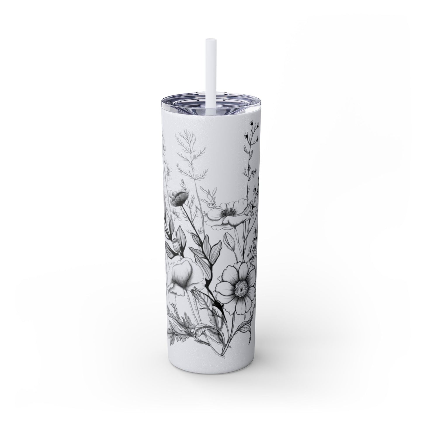 Floral Skinny Tumbler, Elegant Flower Design Drinkware, Perfect for Weddings, Gifts, or Everyday Use