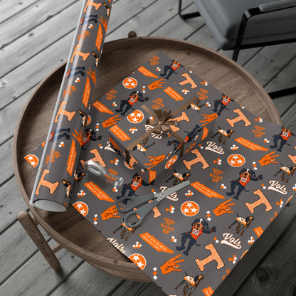 Tennessee Vols Gift Wrap Paper – Orange & Gray College Sports Wrapping Paper with Mascot, T & 'Vols' Logos