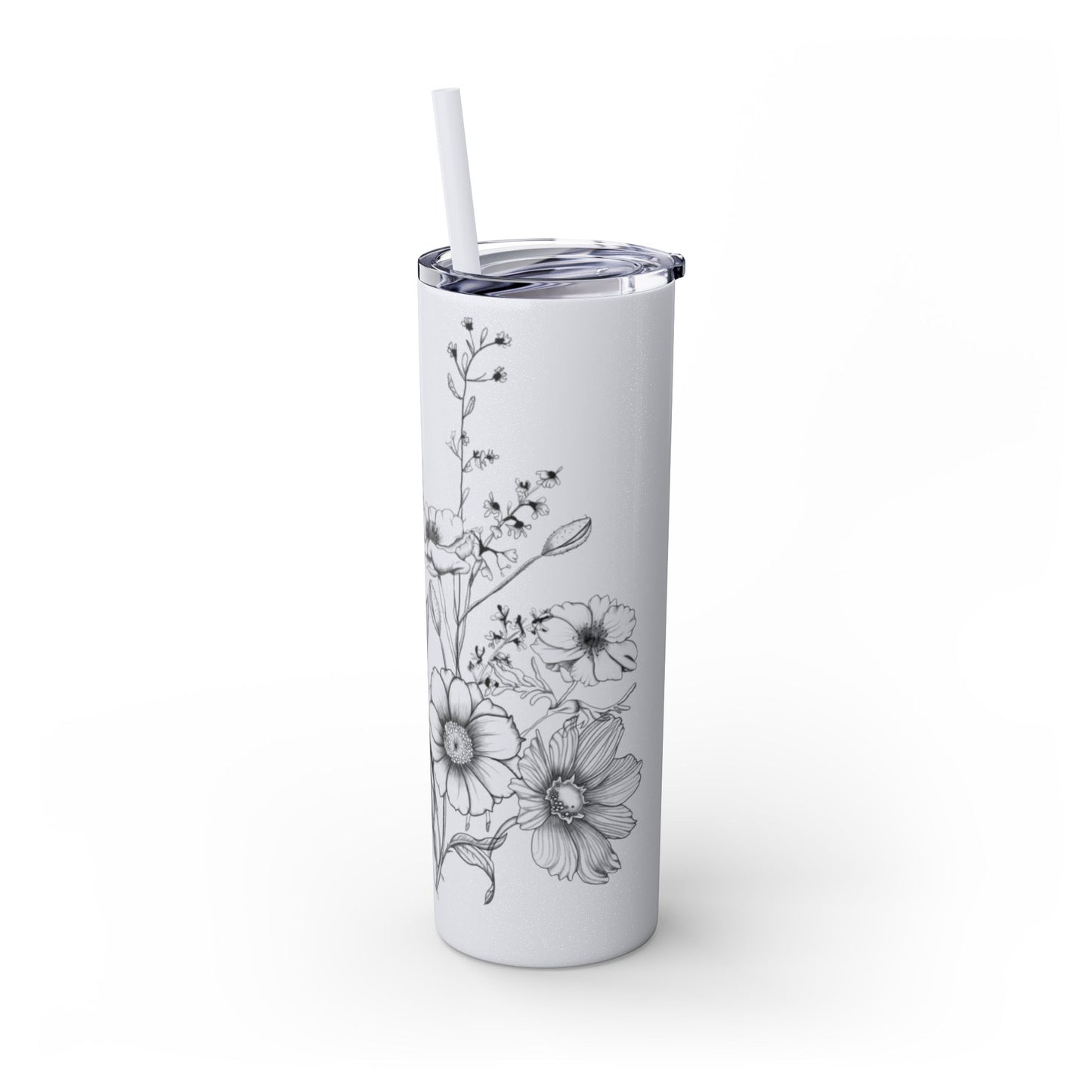 Floral Skinny Tumbler, Elegant Flower Design Drinkware, Perfect for Weddings, Gifts, or Everyday Use