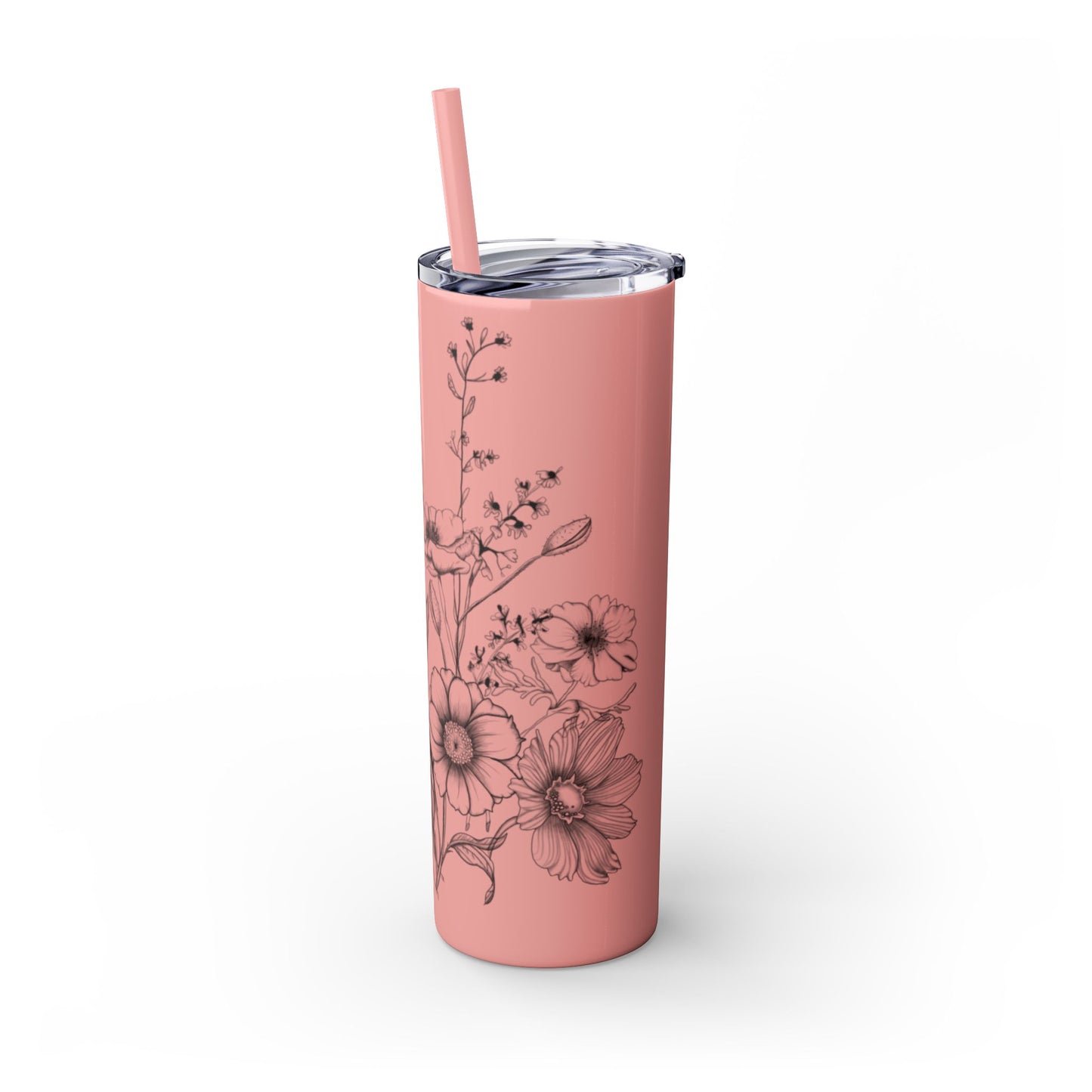 Floral Skinny Tumbler, Elegant Flower Design Drinkware, Perfect for Weddings, Gifts, or Everyday Use