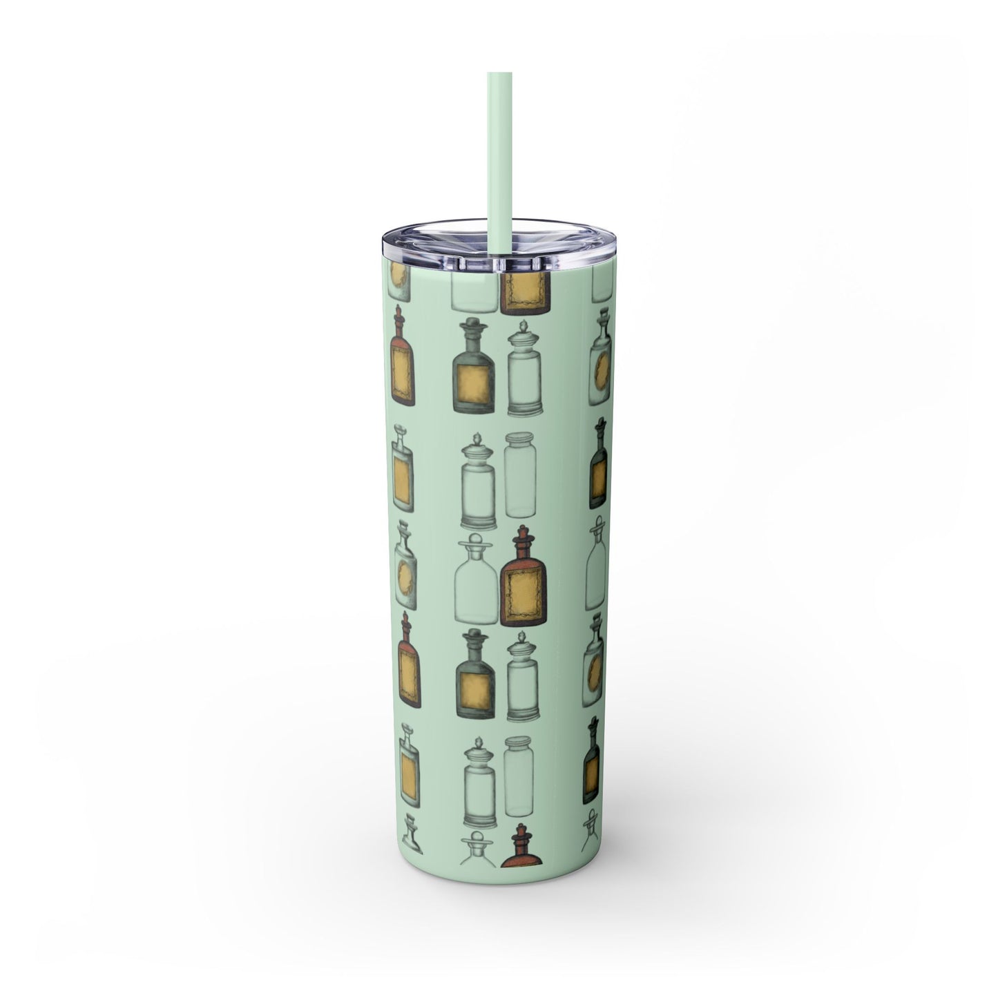 Apothecary Jars Skinny Tumbler with Straw, 20oz - Perfect for Drinks, Gifts, Home Decor, Eco-friendly, Party Favorites