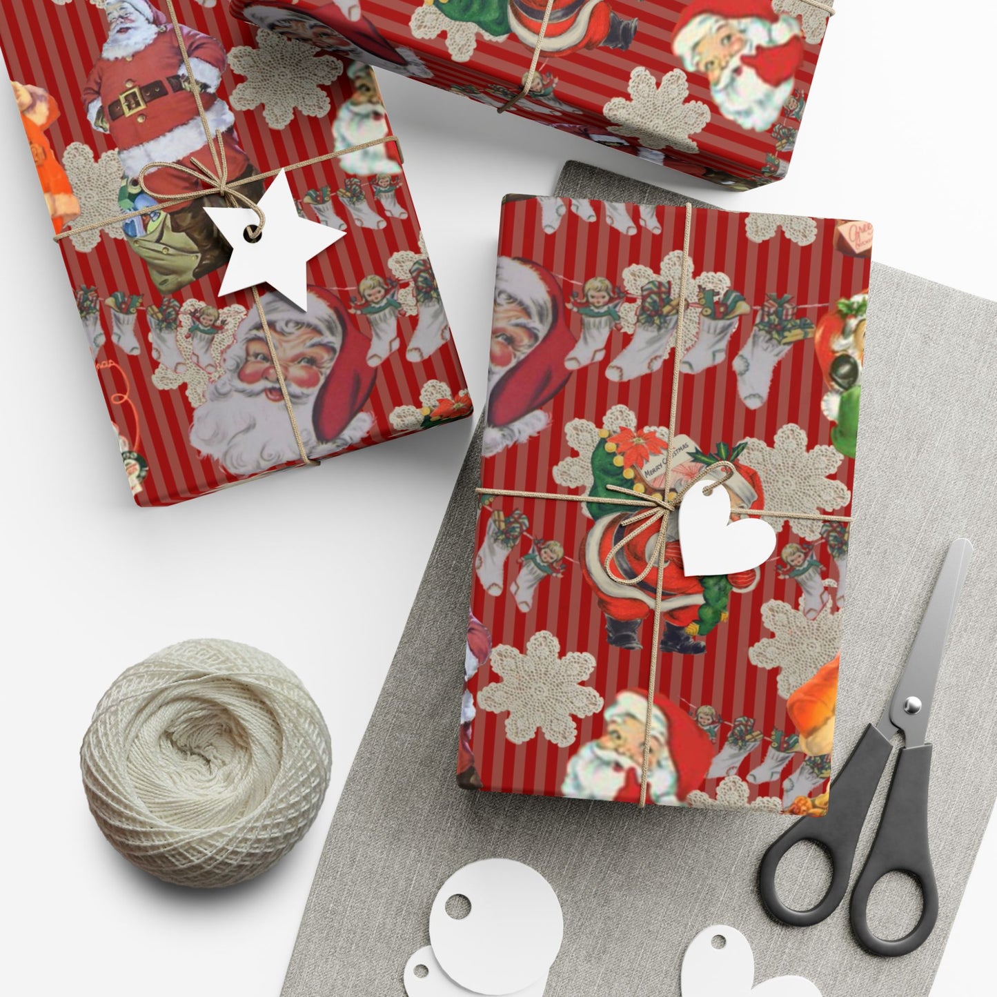 Vintage Santa Red Christmas Gift Wrap Paper — Retro Holiday Wrapping Sheets