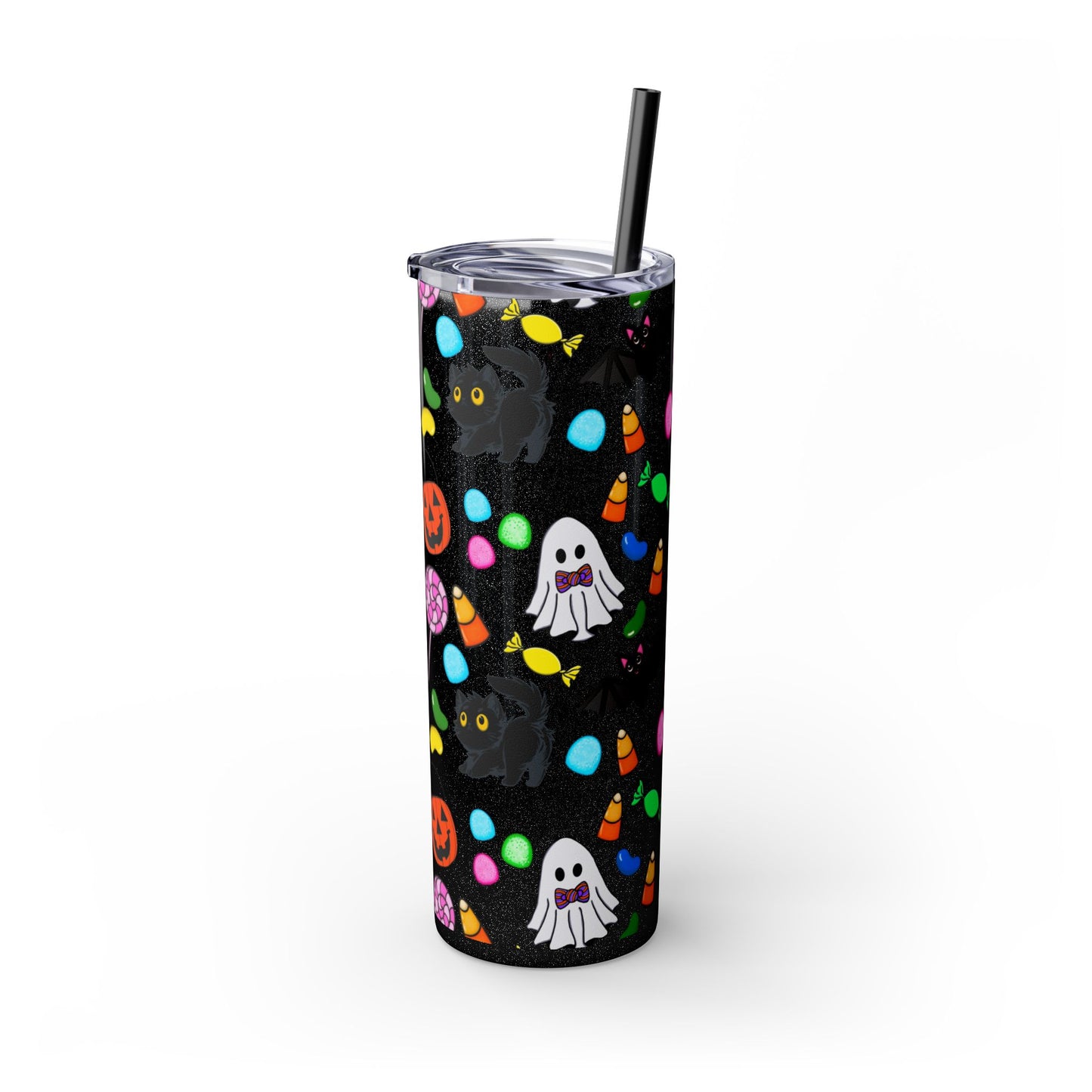 Cute Halloween Skinny Tumbler, 20oz Cat and Ghost Design, Spooky Drinkware, Trick-or-Treat Cup, Party Accessory, Fall Decor