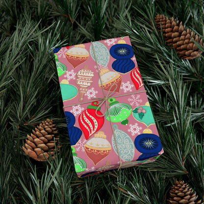 Cookie Holiday Ornament Gift Wrap Paper — Pink Retro Bauble Pattern