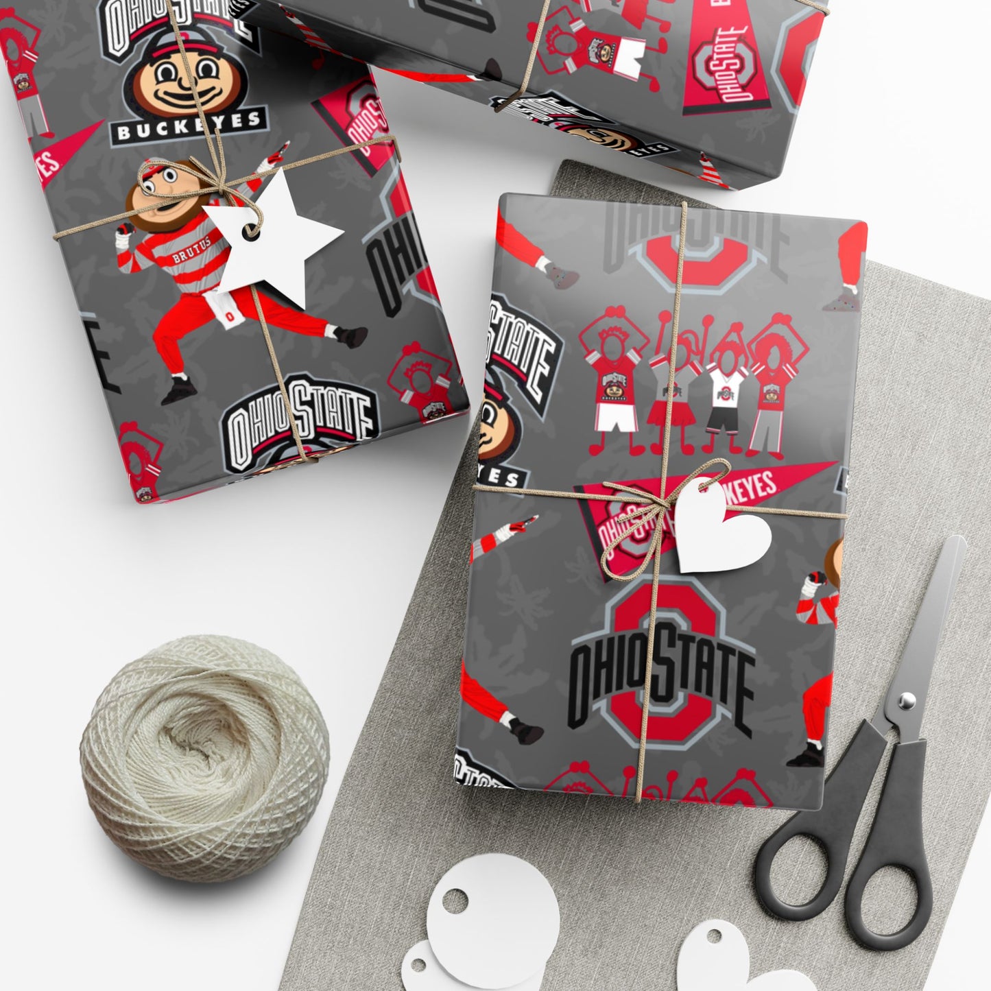 Ohio State Buckeyes Gift Wrap Paper - Brutus Mascot College Football Wrapping Paper
