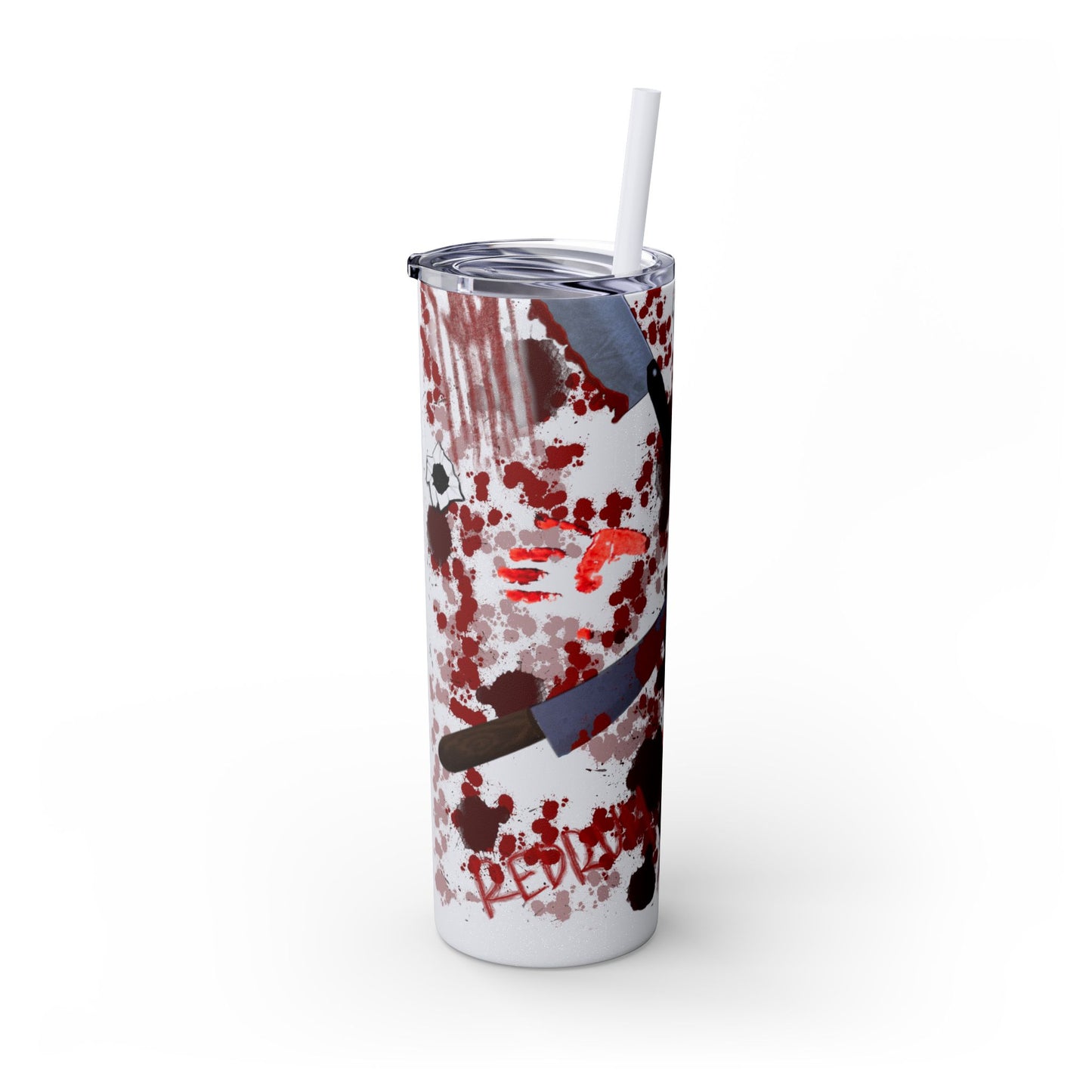 Blood Splatter Print Skinny Tumbler | 20oz Insulated Travel Cup, Unique Gift for Artists, Halloween Decor, Stylish Water Bottle, Revenge Themed