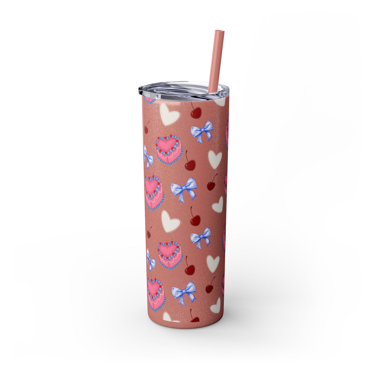 Heart Cake Skinny Tumbler, 20oz | Cute Hearts & Bows Drinkware | Gift for Her, Love Mug, Floral Tumbler, Sweetheart Tumbler