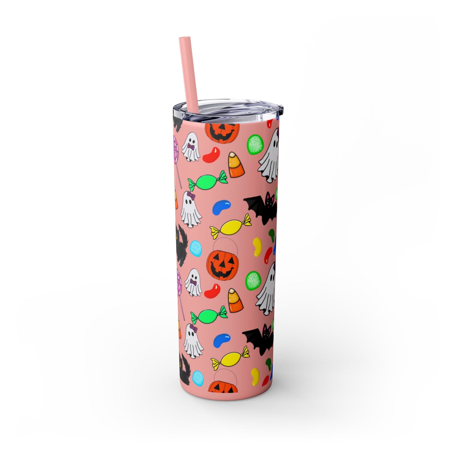 Cute Halloween Skinny Tumbler, 20oz Cat and Ghost Design, Spooky Drinkware, Trick-or-Treat Cup, Party Accessory, Fall Decor