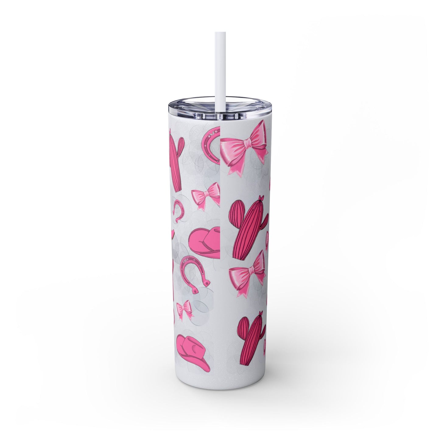 Fun Pink Cowgirl Skinny Tumbler - 20oz, Western Style Drinkware, Cactus and Bow Design, Perfect for Gifts, Summer Parties, or Rodeos
